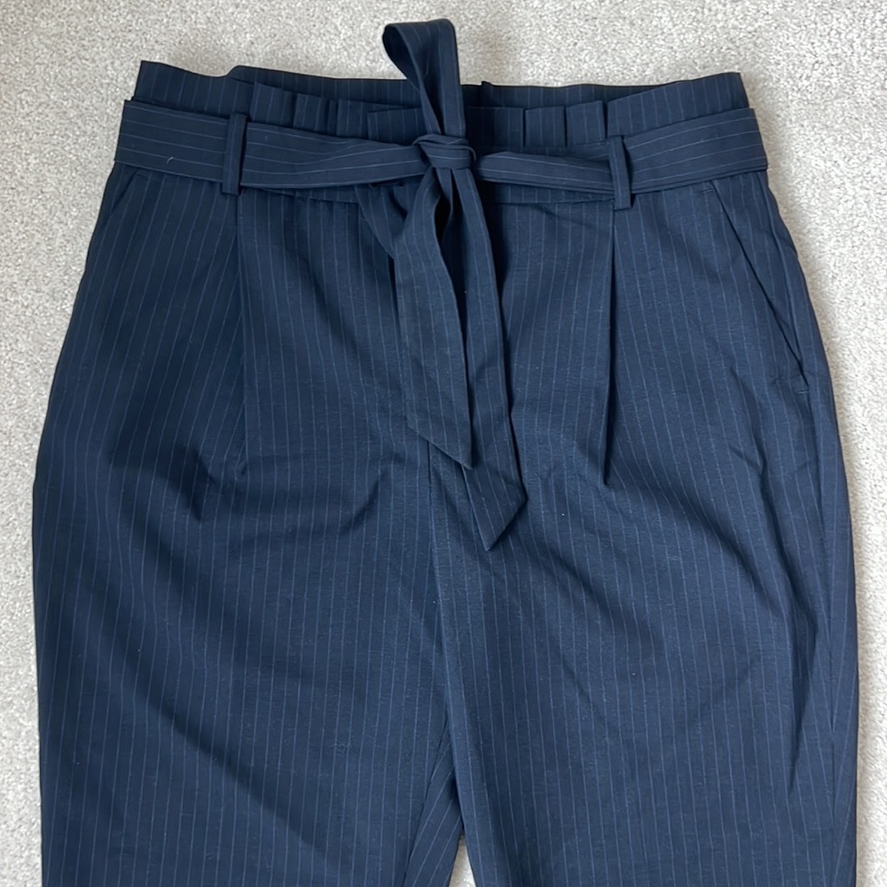 Navy stripe paper bag pants